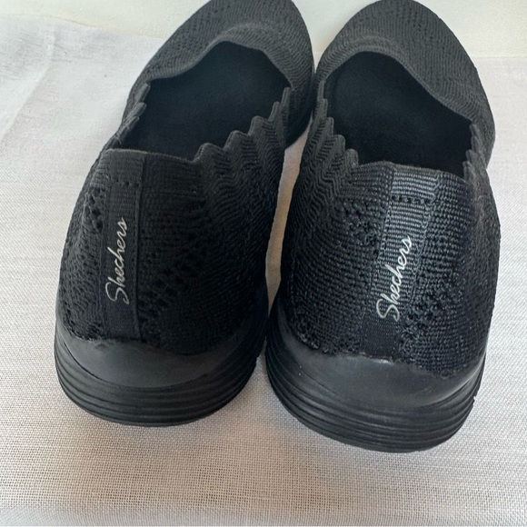 Skechers Black Knit Scallop Loafer Summer Flat Slip-On Flats Woven Office 0038* - Picture 4 of 13